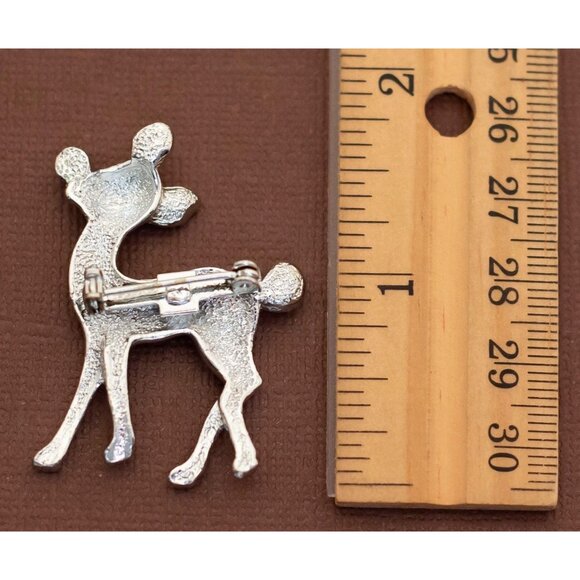 Vintage Rhinestone Fawn Silver Tone Brooch - U19 - Picture 2 of 2